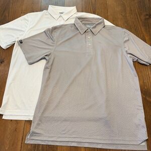 Straight Down Polo Shirts Mens Large Geometric AOP White Gray Golf LOT OF 2